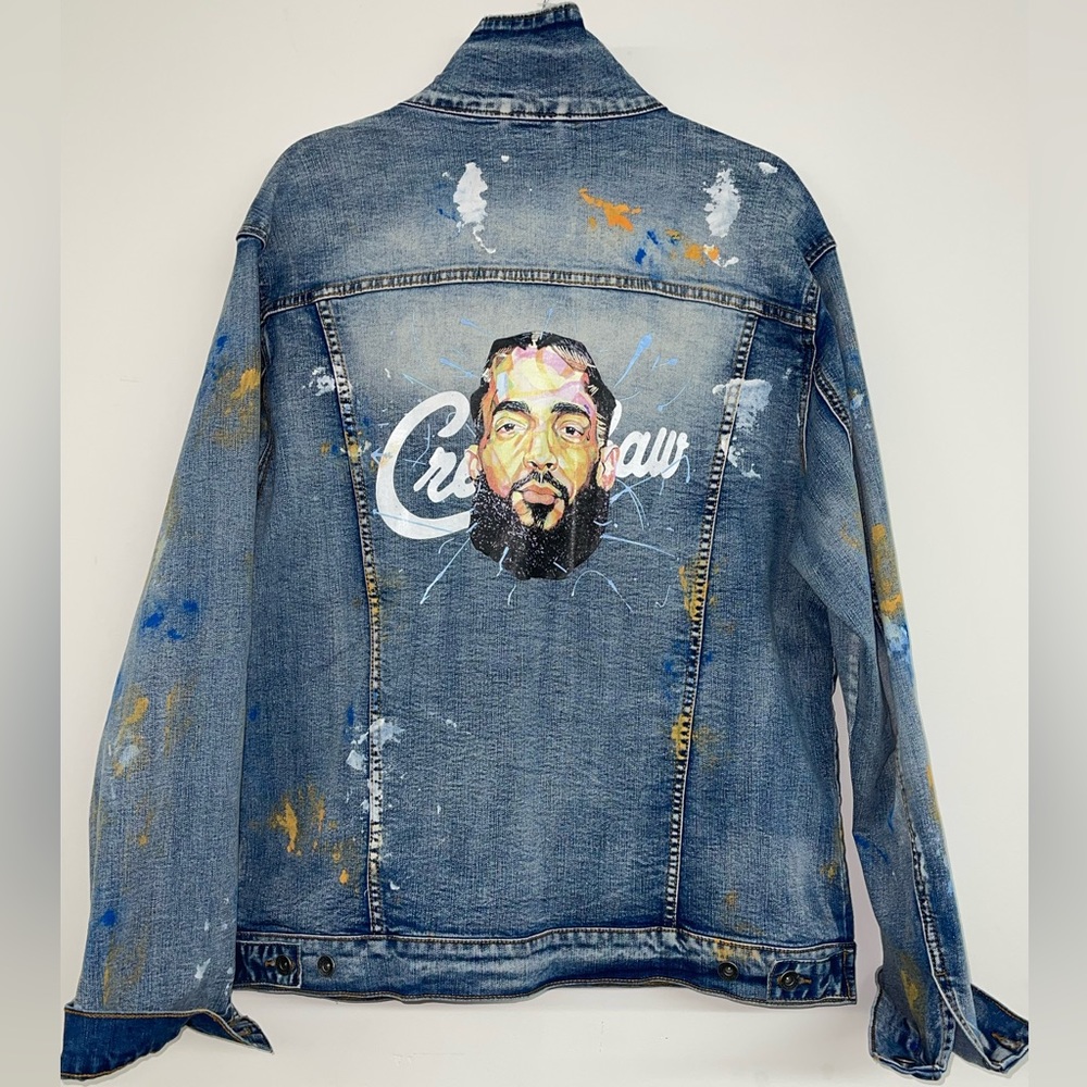 NWT Customized “Crenshaw Nip” Unisex Denim Jacket featuring Nipsey Hussle Sz 2XL
